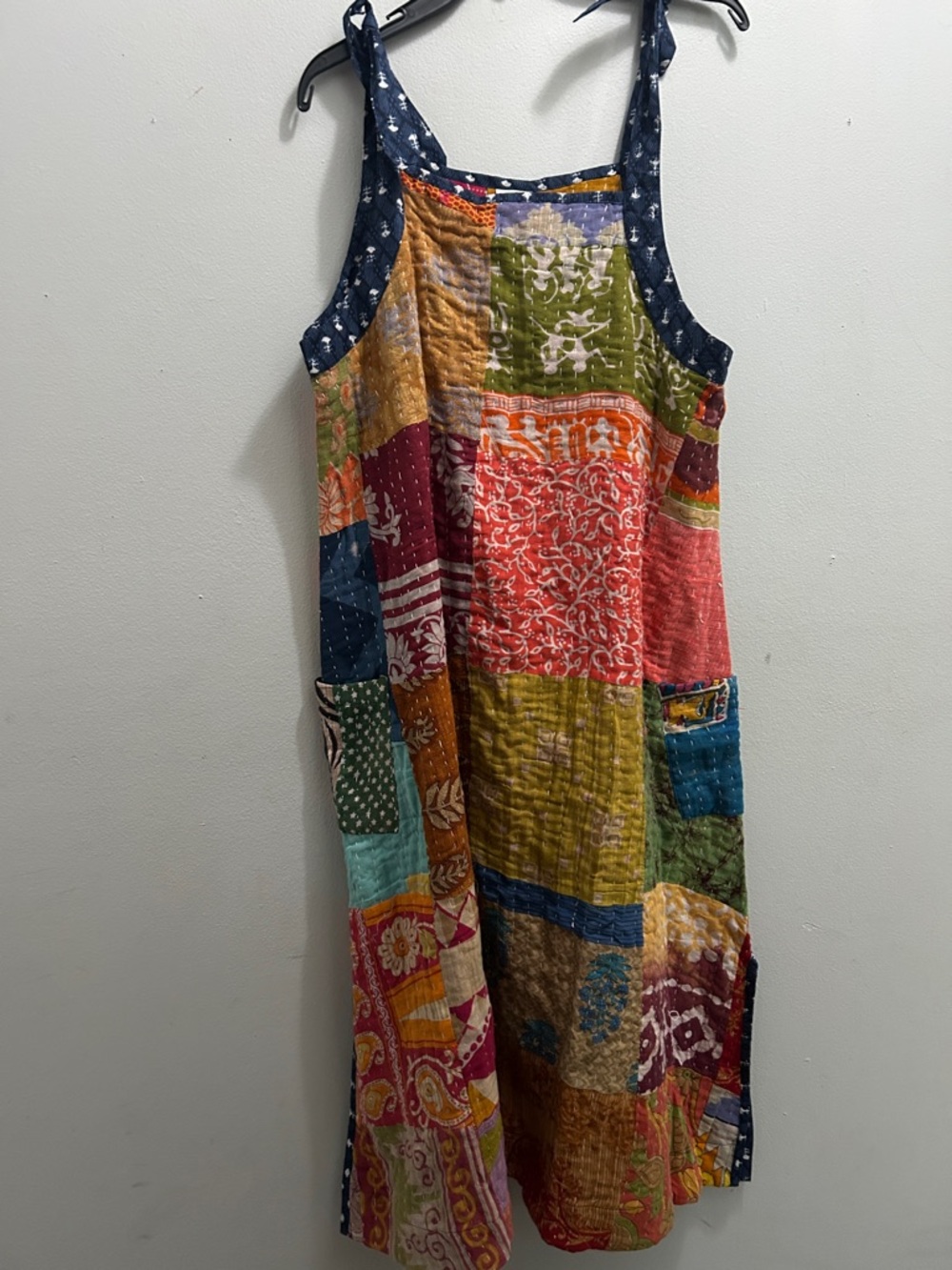 Reversible KANTHA cotton Vibrant Patchwork Sundress- Multicolor - Picture 10 of 10